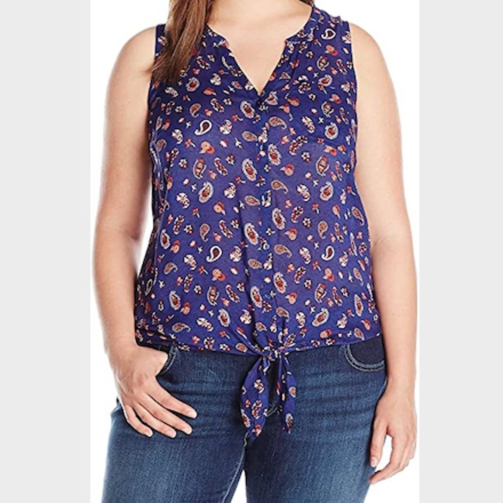 NWT Lucky Red White Blue Paisley knot Tie Tank Top